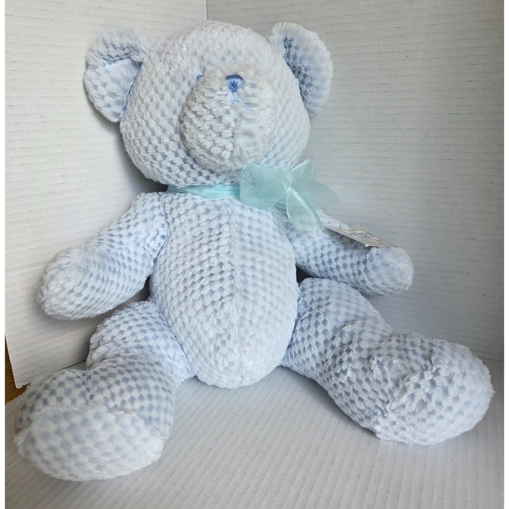 Baby Ganz Blue Check Bear Plush Stuffed Animal Super soft BG1105 15" Embroidered